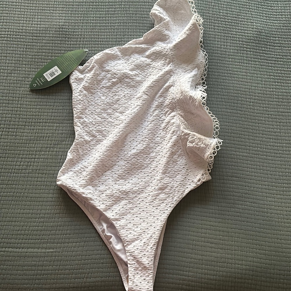 FARM Rio Ruffles One-Shoulder One-Piece Swimsuit in White